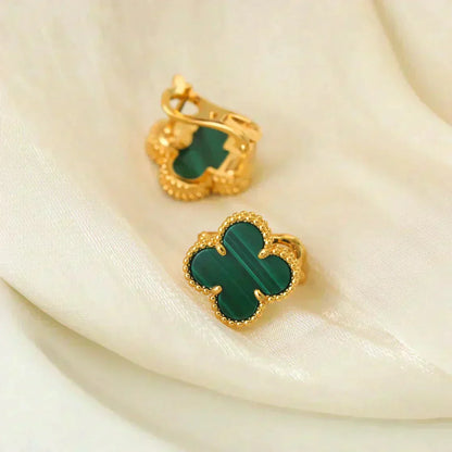 [✨ROSE✨]CLOVER MEDIUM 1 MOTIFS MALACHITE  EARRINGS