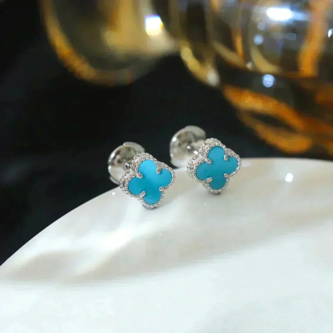 [✨ROSE✨]CLOVER MINI 9.5MM ONYX STUD EARRINGS SILVER