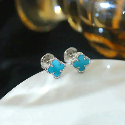 [✨ROSE✨]CLOVER MINI 9.5MM ONYX STUD EARRINGS SILVER