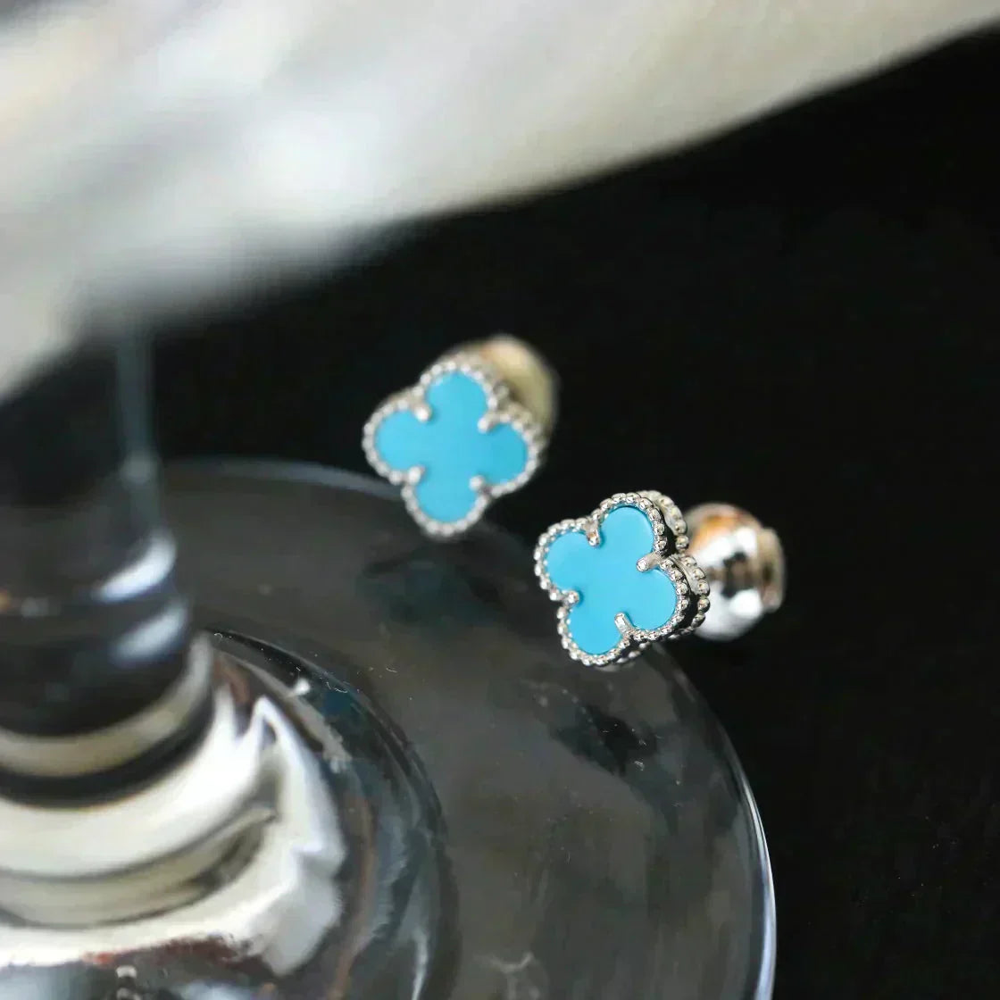 [✨ROSE✨]CLOVER MINI 9.5MM ONYX STUD EARRINGS SILVER