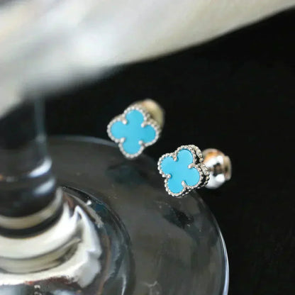 [✨ROSE✨]CLOVER MINI 9.5MM ONYX STUD EARRINGS SILVER