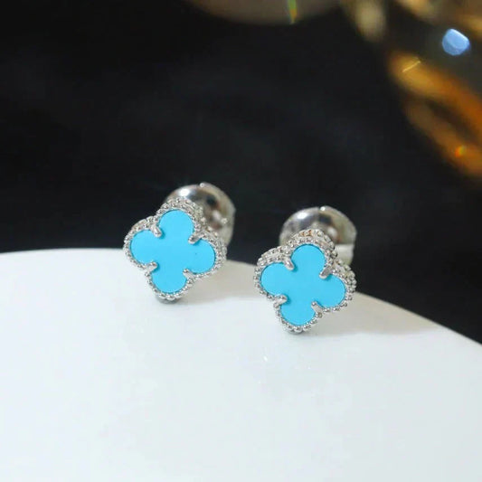 [✨ROSE✨]CLOVER MINI 9.5MM ONYX STUD EARRINGS SILVER
