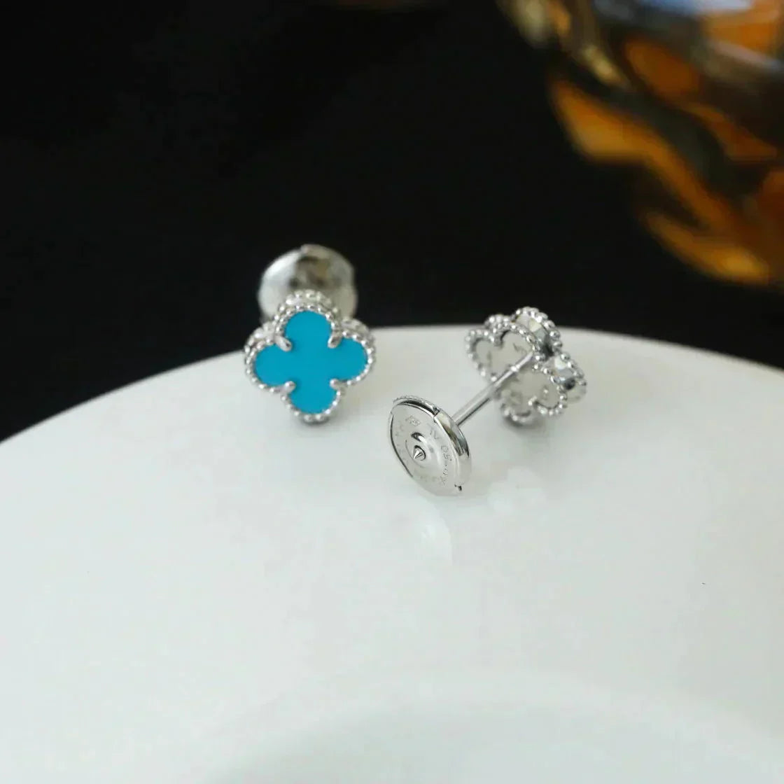 [✨ROSE✨]CLOVER MINI 9.5MM ONYX STUD EARRINGS SILVER
