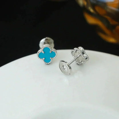 [✨ROSE✨]CLOVER MINI 9.5MM ONYX STUD EARRINGS SILVER