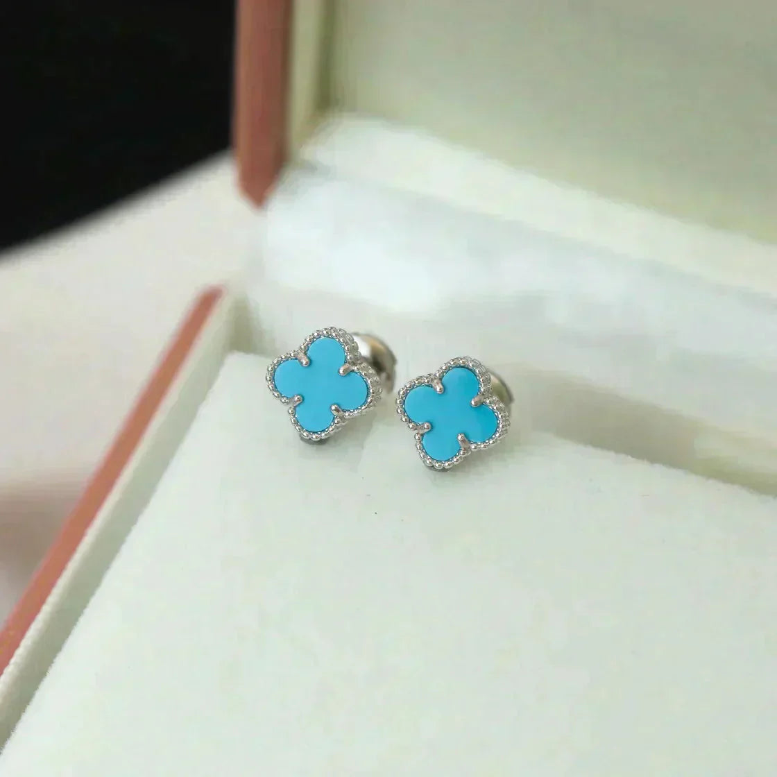 [✨ROSE✨]CLOVER MINI 9.5MM ONYX STUD EARRINGS SILVER