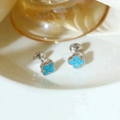 [✨ROSE✨]CLOVER MINI 9.5MM ONYX STUD EARRINGS SILVER