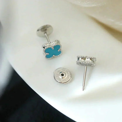[✨ROSE✨]CLOVER MINI 9.5MM ONYX STUD EARRINGS SILVER