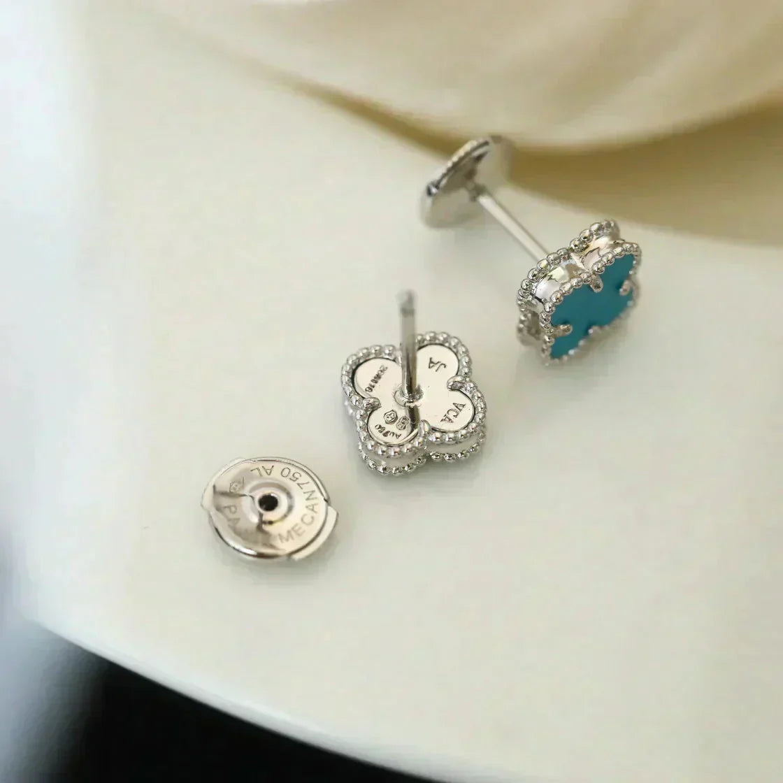 [✨ROSE✨]CLOVER MINI 9.5MM ONYX STUD EARRINGS SILVER