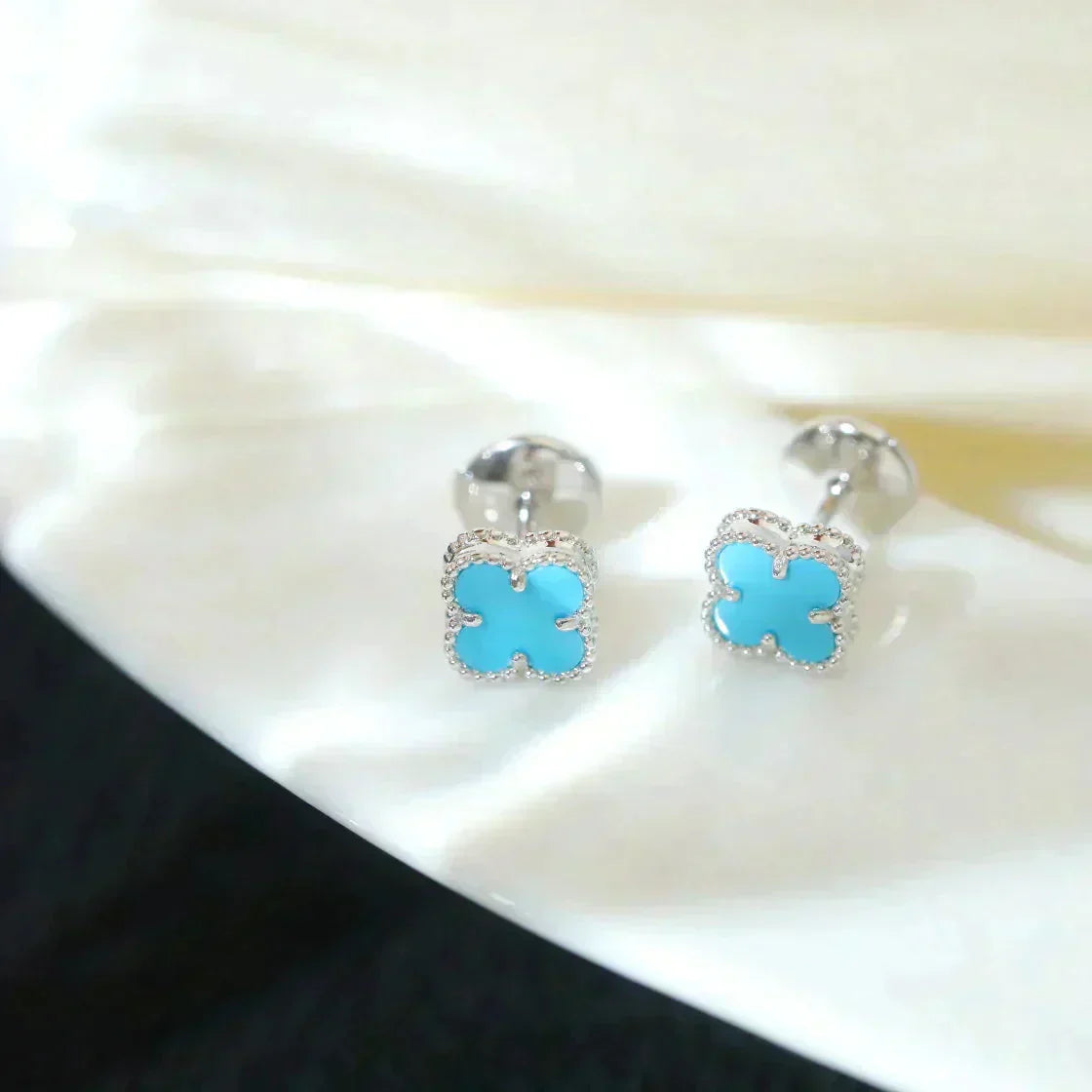 [✨ROSE✨]CLOVER MINI 9.5MM ONYX STUD EARRINGS SILVER