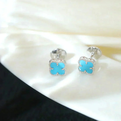 [✨ROSE✨]CLOVER MINI 9.5MM ONYX STUD EARRINGS SILVER