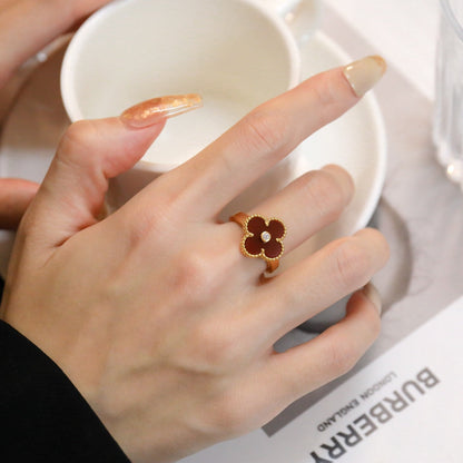 [✨ROSE✨]CLOVER CARNELIAN RING ROSE GOLD DIAMOND