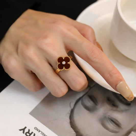 [✨ROSE✨]CLOVER CARNELIAN RING ROSE GOLD DIAMOND