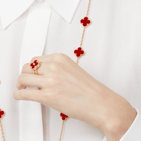 [✨ROSE✨]CLOVER CARNELIAN RING ROSE GOLD DIAMOND