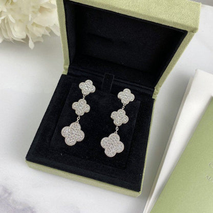 [✨ROSE✨]CLOVER 3 MOTIF DIAMOND SILVER DROP EARRINGS