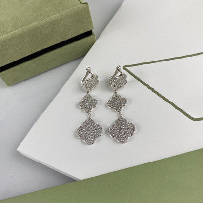 [✨ROSE✨]CLOVER 3 MOTIF DIAMOND SILVER DROP EARRINGS