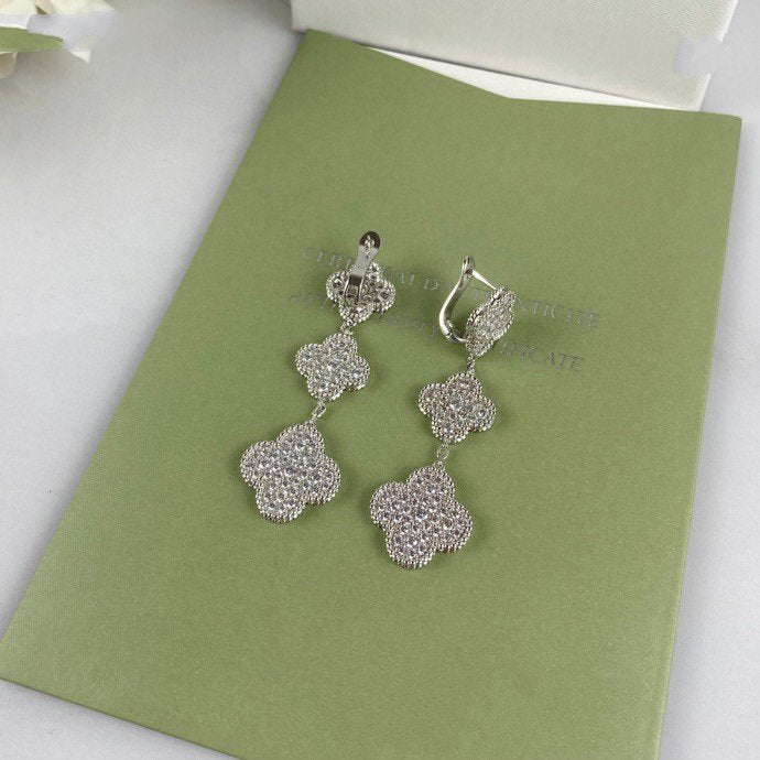 [✨ROSE✨]CLOVER 3 MOTIF DIAMOND SILVER DROP EARRINGS