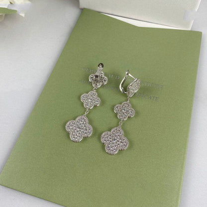[✨ROSE✨]CLOVER 3 MOTIF DIAMOND SILVER DROP EARRINGS