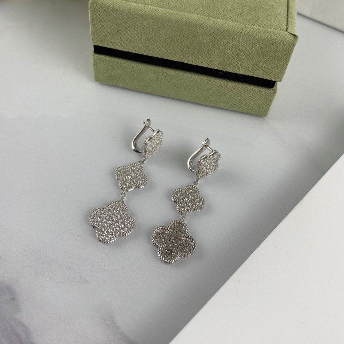 [✨ROSE✨]CLOVER 3 MOTIF DIAMOND SILVER DROP EARRINGS