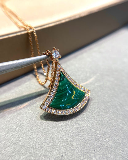 [✨ROSE✨]DREAM MALACHITE DIAMOND PAVED PINK GOLD NECKLACE