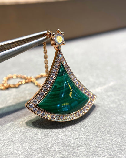 [✨ROSE✨]DREAM MALACHITE DIAMOND PAVED PINK GOLD NECKLACE