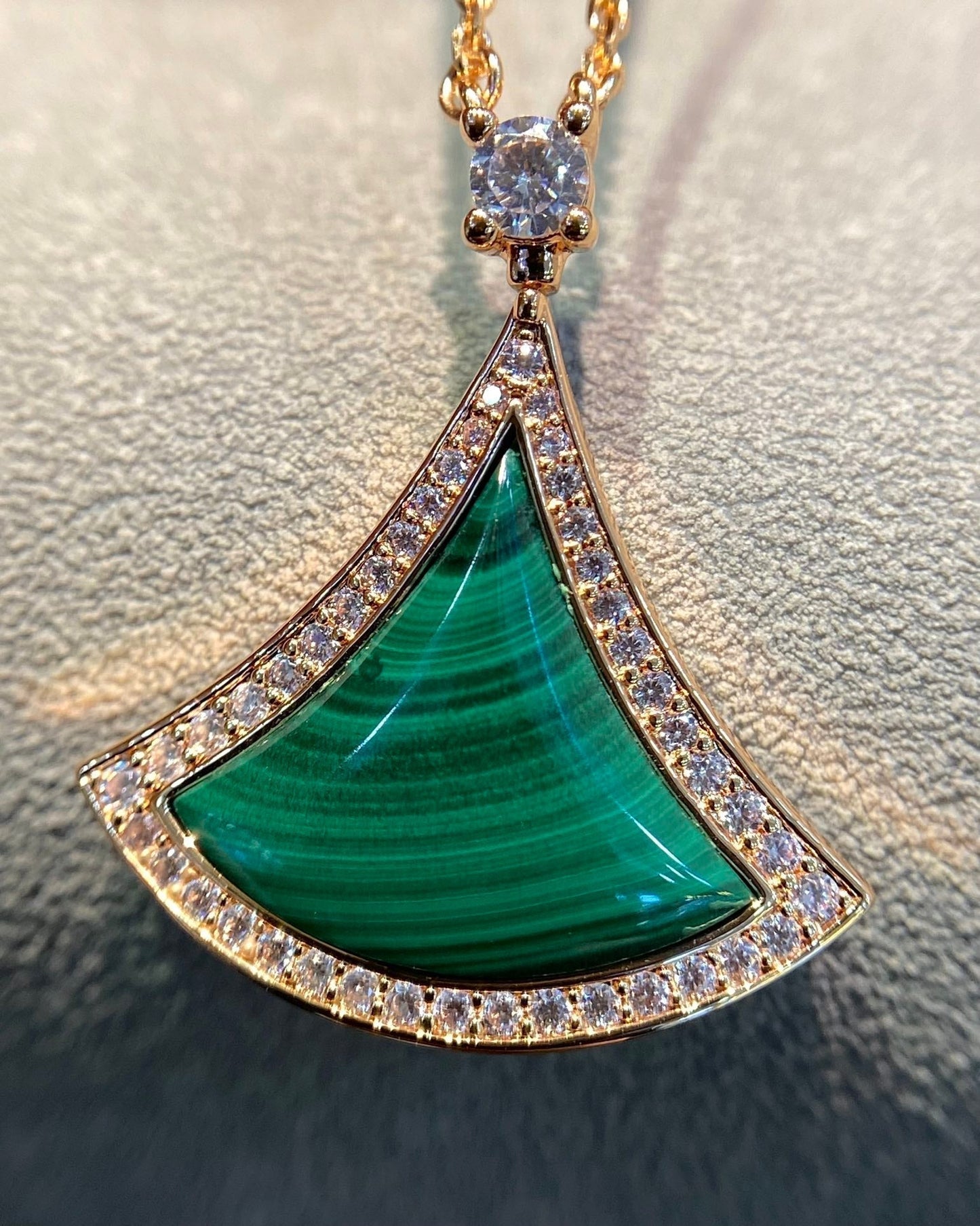 [✨ROSE✨]DREAM MALACHITE DIAMOND PAVED PINK GOLD NECKLACE