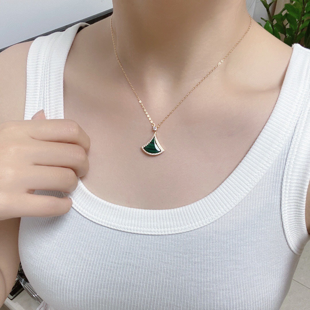 [✨ROSE✨]DREAM MALACHITE DIAMOND PAVED PINK GOLD NECKLACE