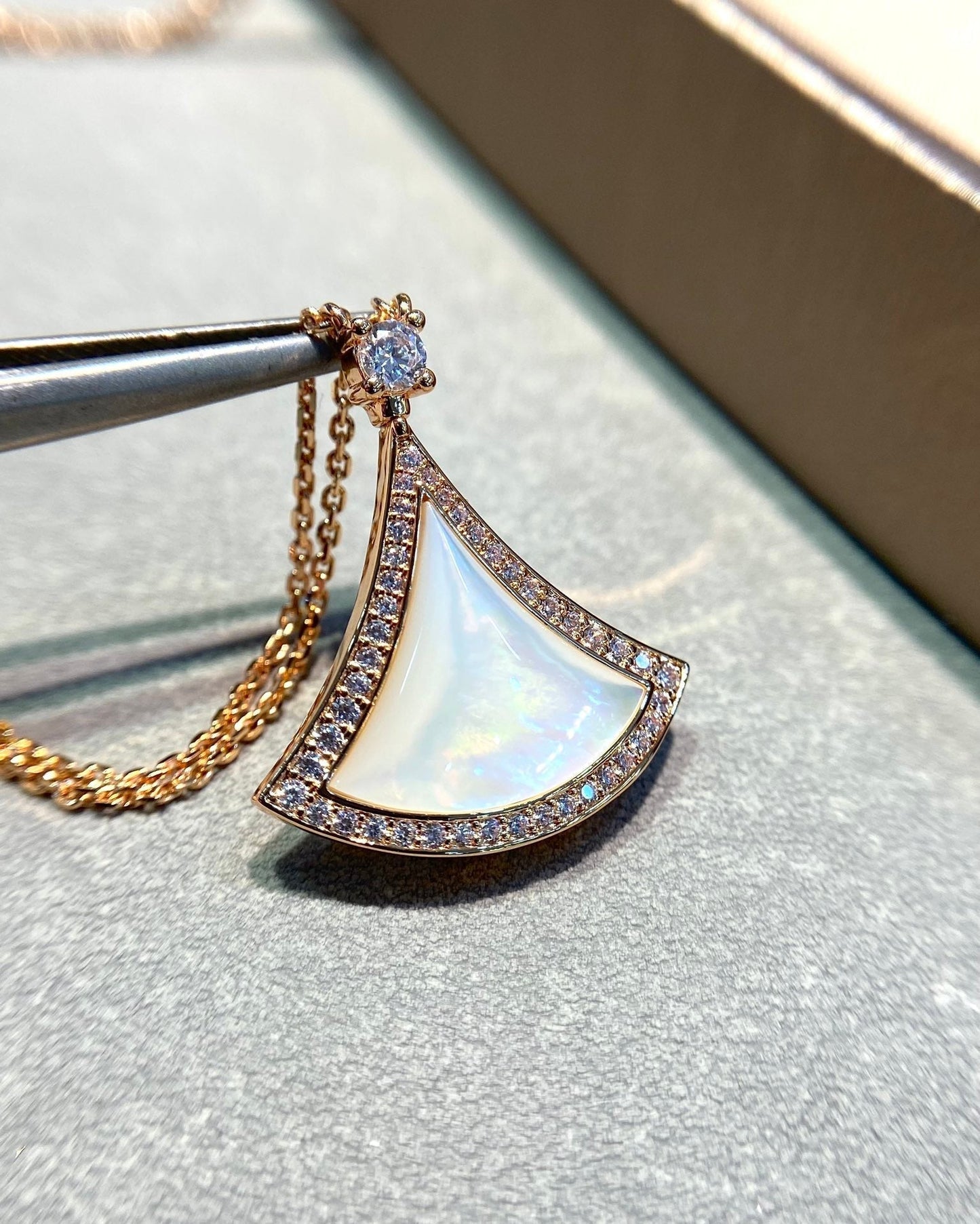 [✨ROSE✨]DREAM MOP DIAMOND PAVED PINK GOLD NECKLACE