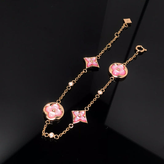 [✨ROSE✨]STAR AND SUN 4 MOTIF PINK MOP PINK GOLD BRACELET
