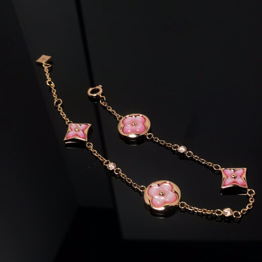 [✨ROSE✨]STAR AND SUN 4 MOTIF PINK MOP PINK GOLD BRACELET