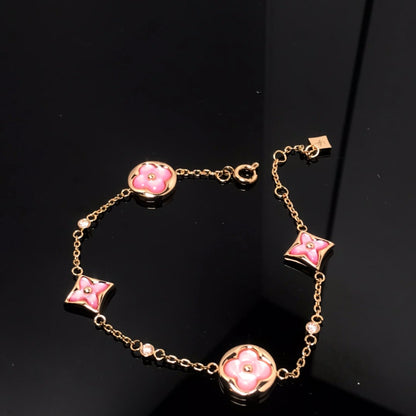 [✨ROSE✨]STAR AND SUN 4 MOTIF PINK MOP PINK GOLD BRACELET