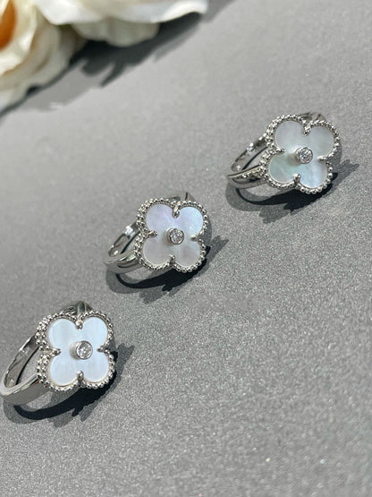 [✨ROSE✨]CLOVER SILVER MOP DIAMOND RING