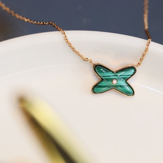 [✨ROSE✨]JEUX MALACHITE 1 DIAMOND PINK GOLD NECKLACE