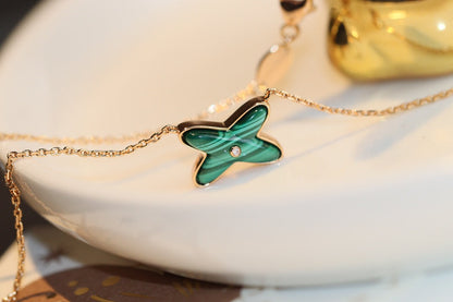 [✨ROSE✨]JEUX MALACHITE 1 DIAMOND PINK GOLD NECKLACE