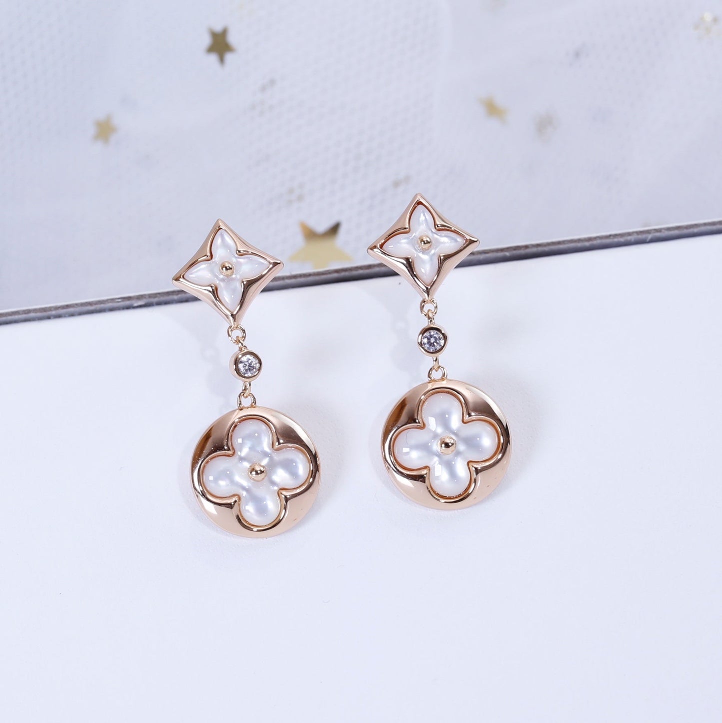 [✨ROSE✨]STAR AND SUN PINK GOLD MOP DROP EARRINGS
