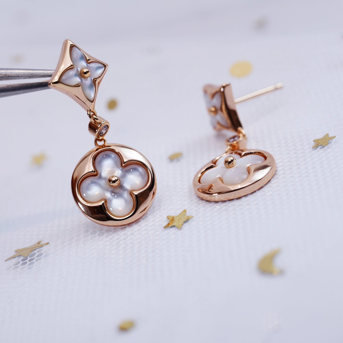 [✨ROSE✨]STAR AND SUN PINK GOLD MOP DROP EARRINGS