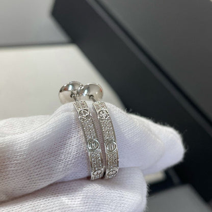 [✨ROSE✨]LOVE DIAMOND SILVER HOOP EARRINGS