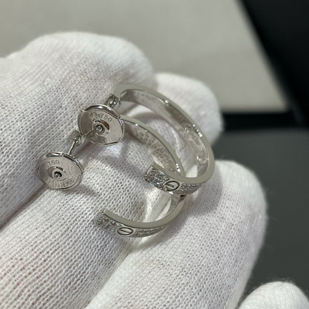 [✨ROSE✨]LOVE DIAMOND SILVER HOOP EARRINGS