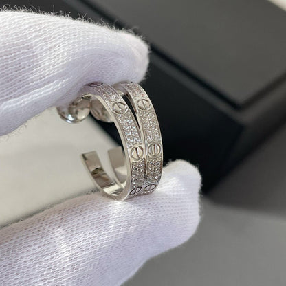 [✨ROSE✨]LOVE DIAMOND SILVER HOOP EARRINGS