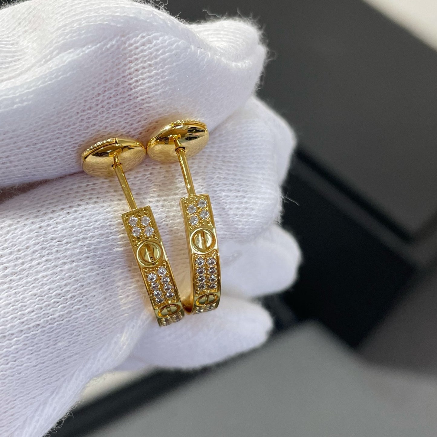 [✨ROSE✨]LOVE DIAMOND GOLD HOOP EARRINGS