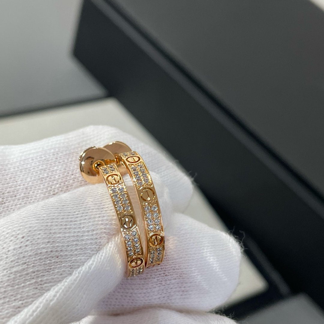[✨ROSE✨]LOVE DIAMOND PINK GOLD HOOP EARRINGS