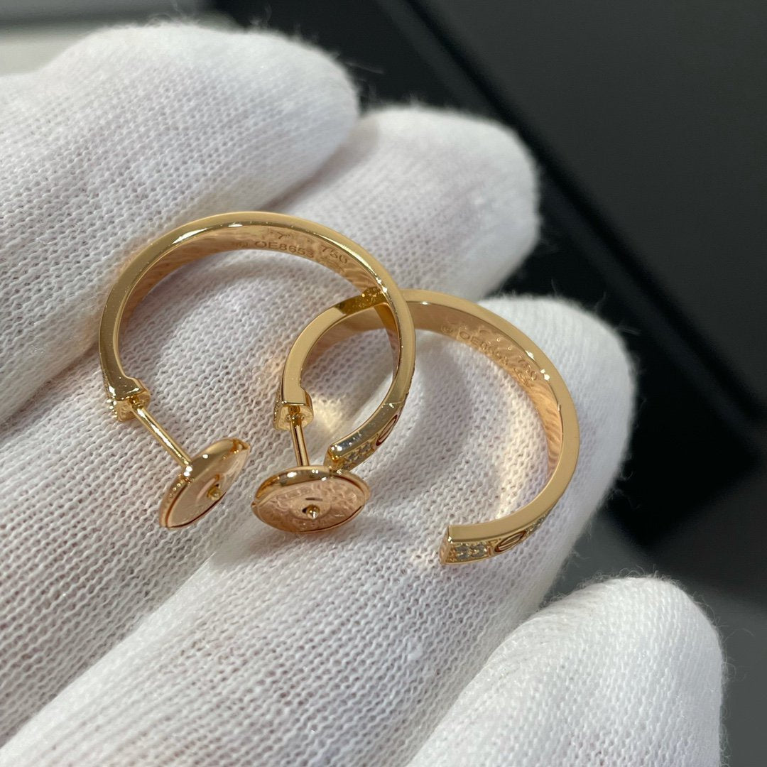 [✨ROSE✨]LOVE DIAMOND PINK GOLD HOOP EARRINGS
