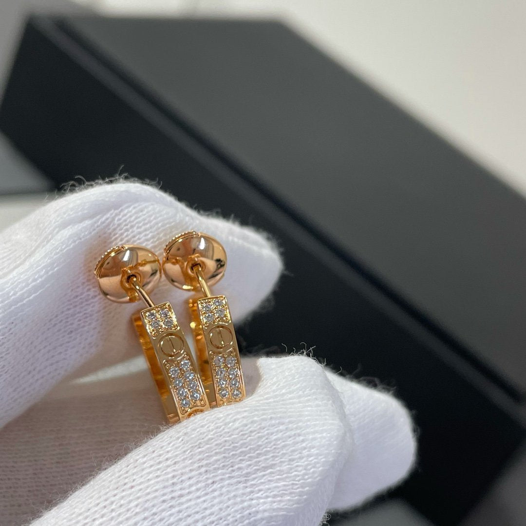 [✨ROSE✨]LOVE DIAMOND PINK GOLD HOOP EARRINGS