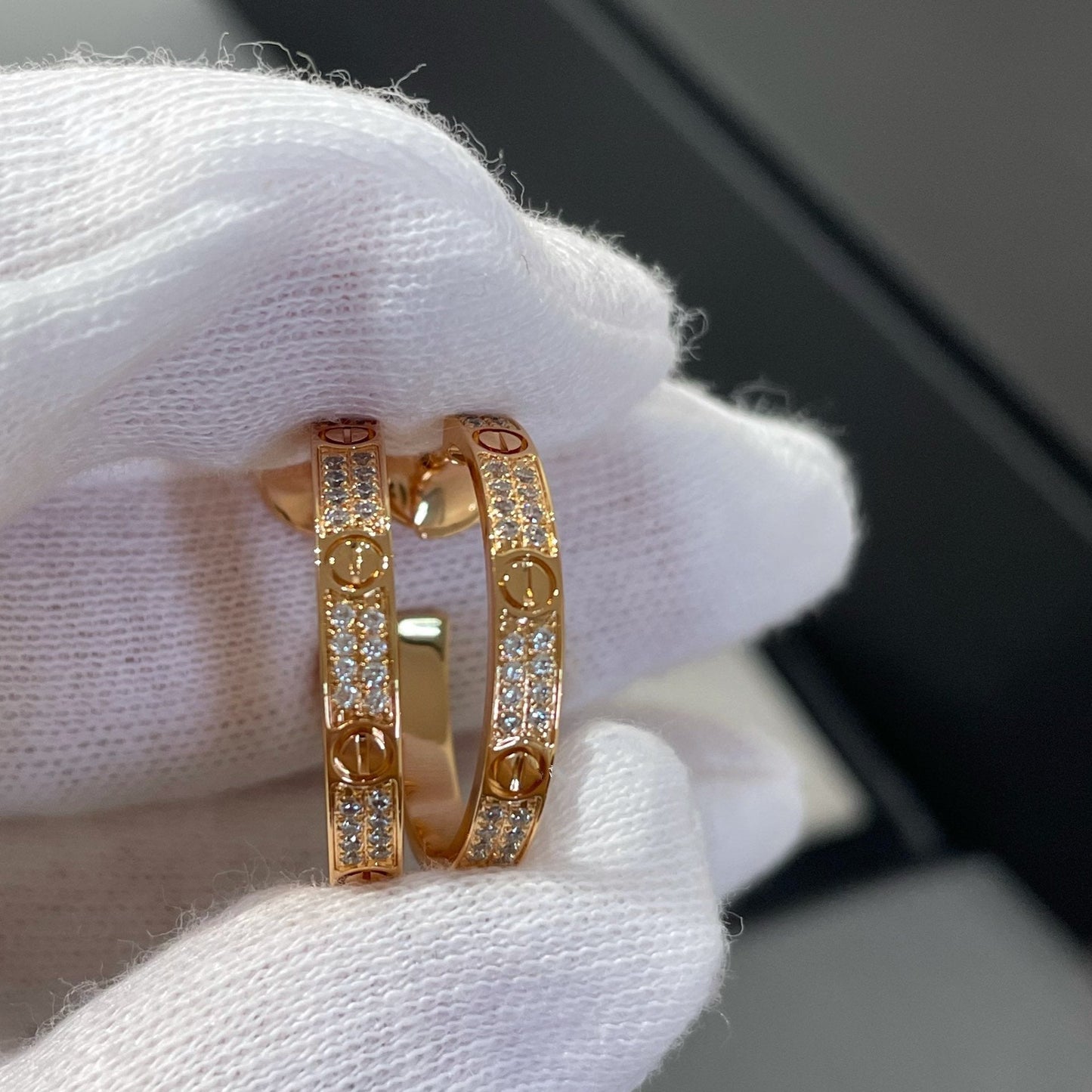 [✨ROSE✨]LOVE DIAMOND PINK GOLD HOOP EARRINGS