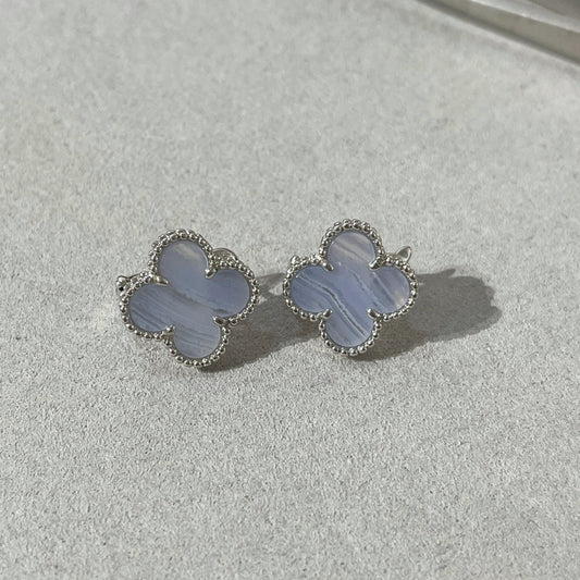 [✨ROSE✨]CLOVER CHALCEDONY SILVER STUD EARRINGS