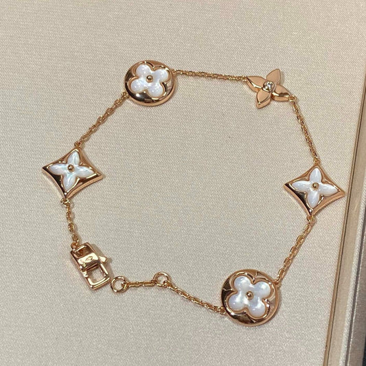[✨ROSE✨]STAR AND SUN 5 MOTIF MOP PINK GOLD BRACELET
