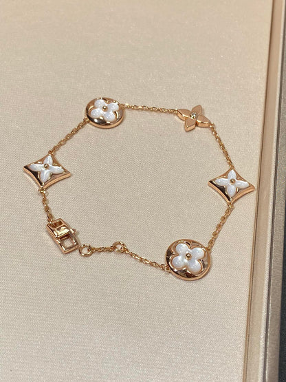[✨ROSE✨]STAR AND SUN 5 MOTIF MOP PINK GOLD BRACELET