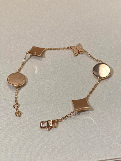 [✨ROSE✨]STAR AND SUN 5 MOTIF MOP PINK GOLD BRACELET