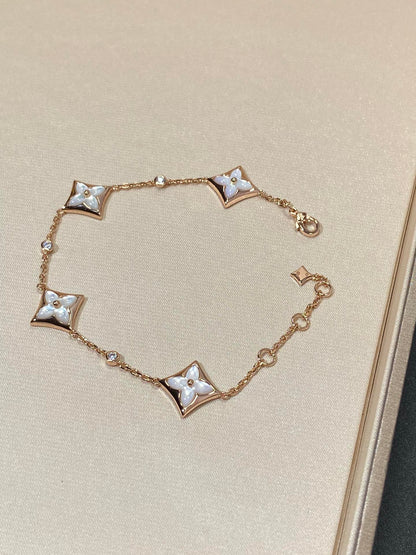 [✨ROSE✨]STAR 4 MOTIF MOP DIAMOND PINK GOLD BRACELET