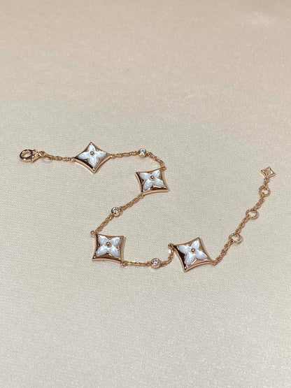 [✨ROSE✨]STAR 4 MOTIF MOP DIAMOND PINK GOLD BRACELET