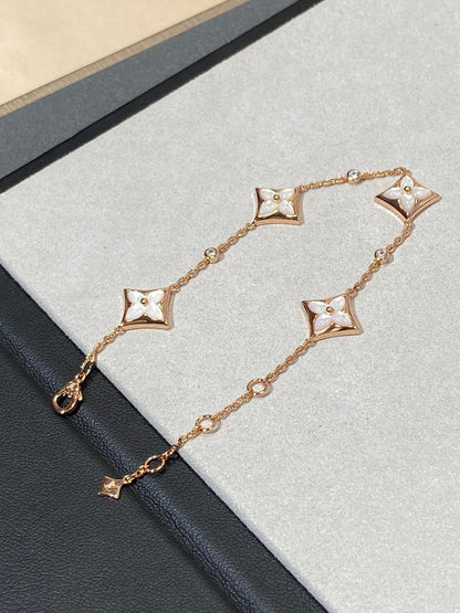 [✨ROSE✨]STAR 4 MOTIF MOP DIAMOND PINK GOLD BRACELET